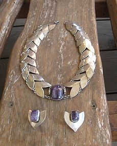 Necklace Earrings Silver Amethyst Chevron FRED DAVIS