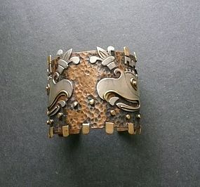 Vintage Casa Maya Mexico Mixed Metals Cuff Bracelet Birds