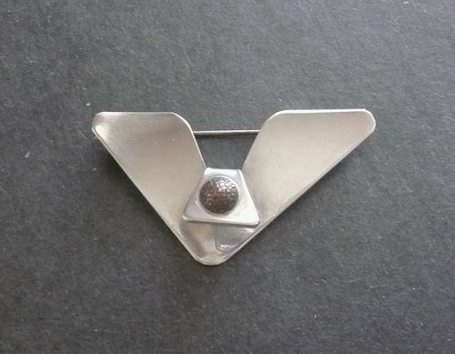 Sam Kramer Modernist Sterling Silver 'V' Brooch with Copper Signed