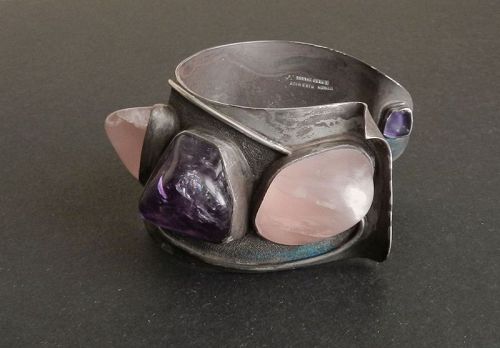 H. Fred Skaggs Modernist Sterling Purple French Cuff Bracelet Vintage