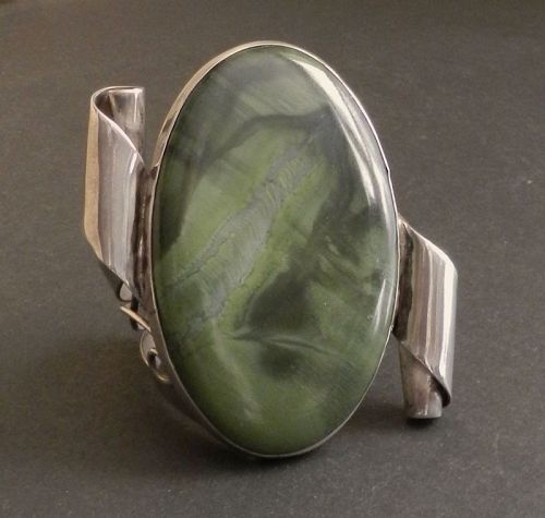 H. Fred Skaggs Modernist Sterling Huge Stone Cuff Bracelet 170 Grams