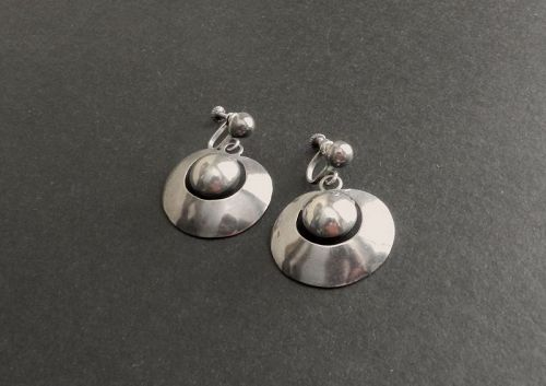 Spratling Silver Taxco Ball Hoops Earrings 1st Design Period Modernist