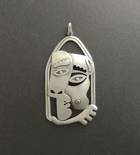 Modernist Jose Luis Flores Pendant Kiss Nude Breast Sterling Picasso
