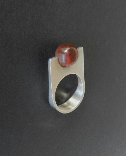 N E From Sterling Amber Ball Modernist Ring Size 7 Niels Erik Denmark
