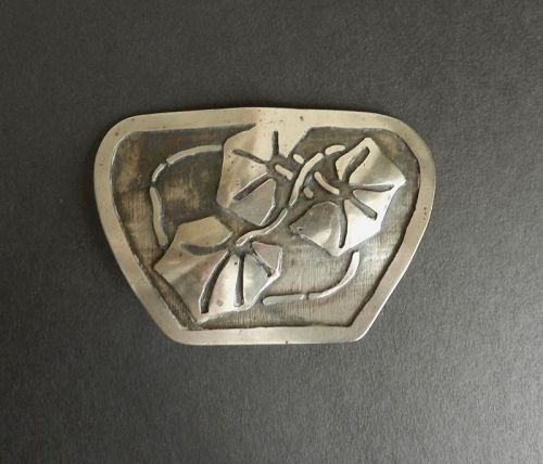 Carence Crafters Large Arts and Crafts Acid Etched Brooch Signed