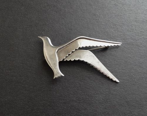 Madeleine Turner Arts and Crafts Hand Wrought Sterling Gull Brooch