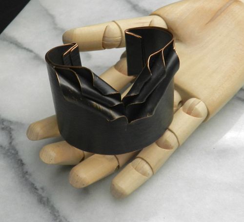 Modernist MIDZO Ivan Midzic Ruffled Cuff Bracelet Patinated Copper
