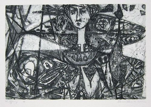 WENDELL H. BLACK "THE OFFERING" DEEP ETCH ON COPPER  1951
