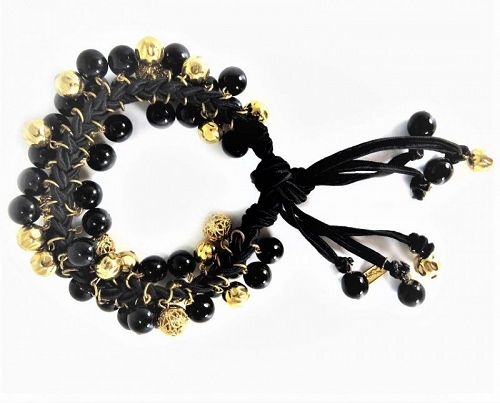 YSL Gold and Black Bead Tie Bracelet