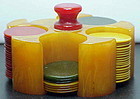 Bakelite poker chip set in apricot color-