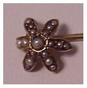 14K Victorian pearl star flower stickpin, scarf pin,
