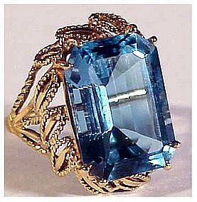14K yellow gold 14+Cts blue topaz size 8 1/4