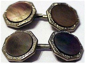 Hickok silver tone mother of pearl cuff links