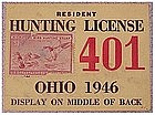 Ohio 1946 resident hunting  & trapping license