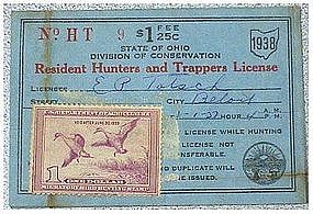 Ohio 1938 resident hunting  & trapping license