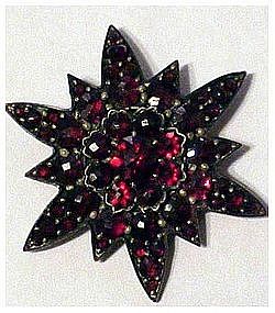 Victorian Bohemian garnet star burst brooch / pin