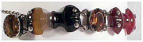 Scottish agate sterling saddle link bracelet-Victorian