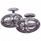 Unger Brothers Egyptian Revival Silver Scarab Cufflinks, circa 1900