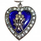 Silver Blue Enamel and Paste Heart Pendant with Bouquet, circa 1860