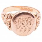 Hallmarked 1907 18K Ornate Gold Signet Ring with Monogrammed Initials