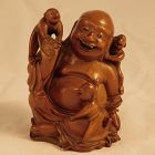 A Good Chinese Boxwood Carving of Budai, with Bat and Children