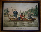 1854 Currier + Ives Fishing Theme Black Memorabilia CATCHING A TROUT