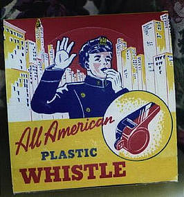 C1950s 24 Colorful Mint Toy Police Plastic Whistles Orig Display Box