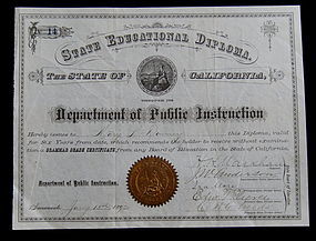 1892 San Francisco California Public School Teaching Certificate