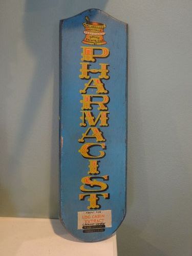 1970s Victorian-Look LOG CABIN EXTRACT PHARMACIST Sign