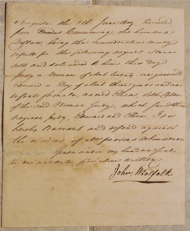 1809 Bill of Sale 3 Slaves Mother Her 2 Children to Thomas Cumming GA
