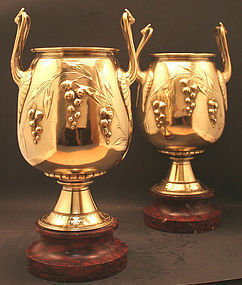 Fine Pair of Antique French Brass Urns