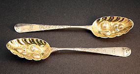 Pair of George III Irish Silver Berry Spoons