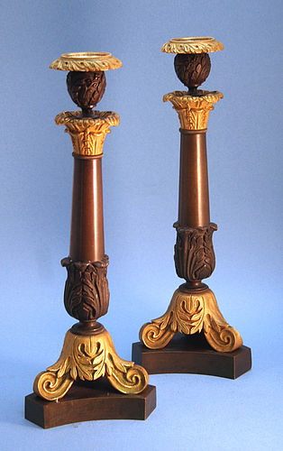 Pair of Italian Grand Tour 19th Century Bronze and Ormolu Candlesticks