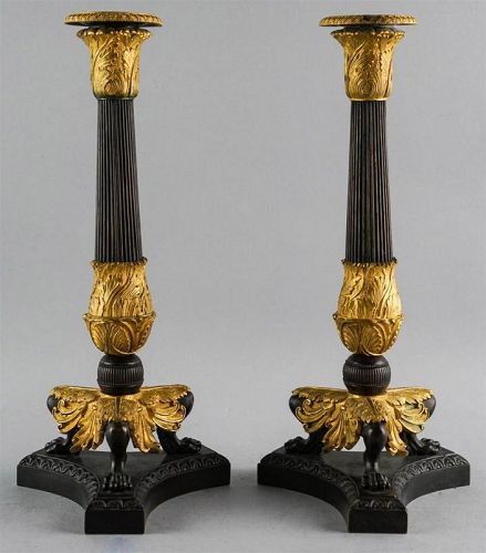 Fine Pair of Grand Tour Bronze and Ormolu Candlesticks