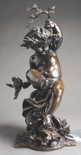 Putto with a Branch and a Rattle By Aguste Moreau (French, 1834-1917)*