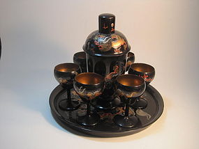 Early 20th C. Chinese Lacquer Cocktail set with Tray