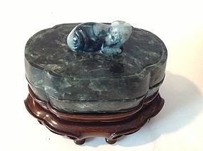 Late 19th/20th C. Chinese Spinach Jade Box W Stand