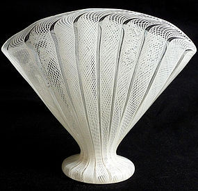 Murano White ZANFIRICO Net Ribbons FAN Shape Blown Vase