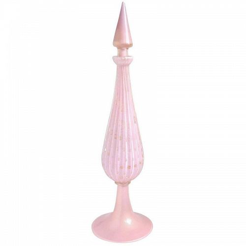 Barbini Murano 1950 Pink Gold Flecks Italian Art Glass Rocket Decanter