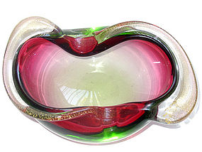 Murano SEGUSO Pink Green SOMMERSO Gold Snails Bowl