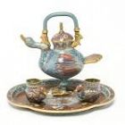 Chinese Blue Cloisonne Duck Form Tea Set.