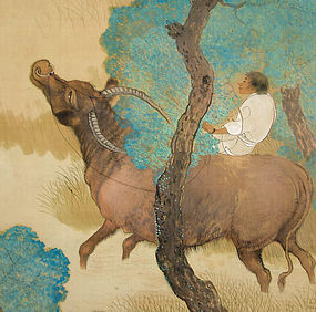 Large Antique Japanese Silk Painting, Ueda Manshu