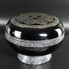 Large Antique Japanese Round Covered Box with Inlay Crest