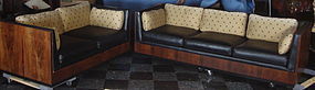 Art Deco Couch and Loveseat Set Rosewood and Leather