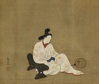 Antique Japanese Bijinga Ukiyoe Painting mid Edo period