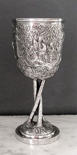 Chinese silver goblet with figures all around