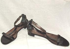 Authentic FERRAGAMO Flat Patent Leather T Strap Sandals