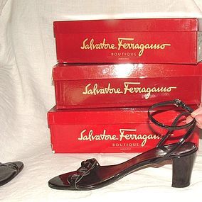 Authentic FERRAGAMO Patent Leather Ankle Strap Sandals