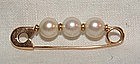 18K Yellow Gold Pearl Safety Pin