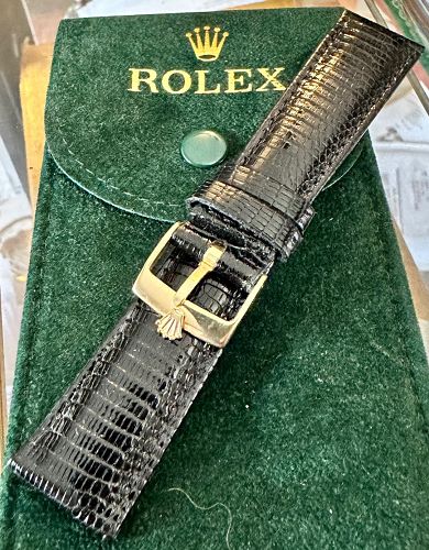 Vintage Rolex DATE Series 16mm Yellow Logo Buckle 19mm Black Lizard